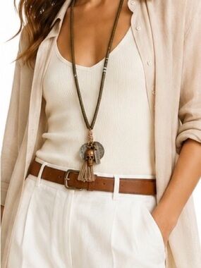 Chan Luu Long Heishi Bead Necklace Skull Australia Coin Tassel Olive OS Designer